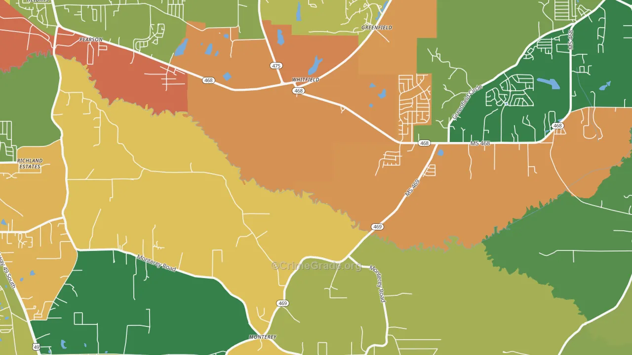Whitfield, MS Map of Vandalism Rates