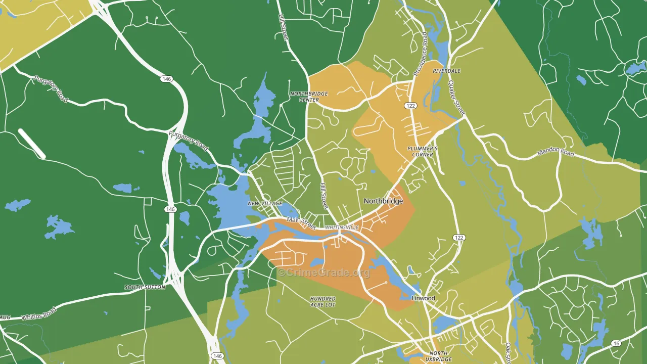Whitinsville, MA Map of Vandalism Rates