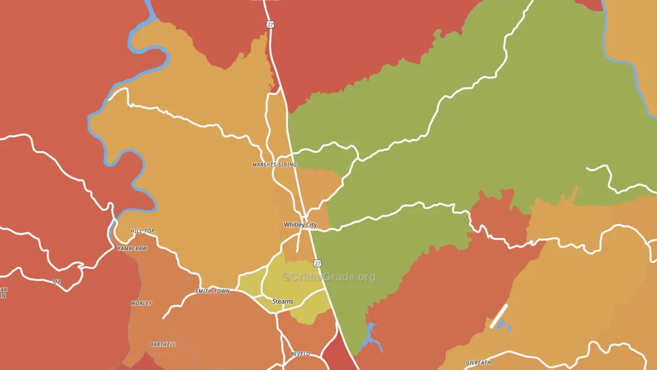Whitley City, KY Map of Vandalism Rates
