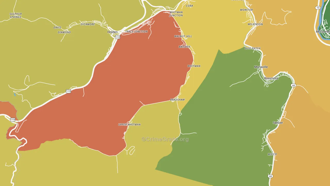 Whitman, WV Map of Vandalism Rates