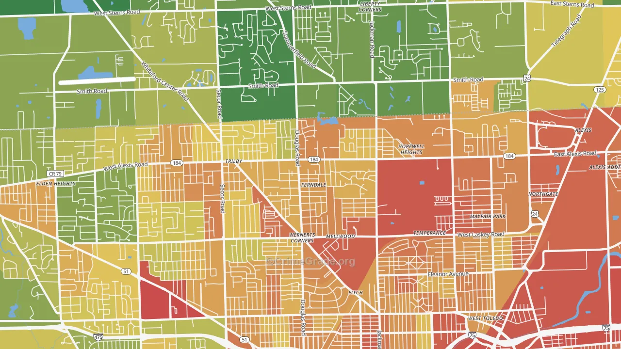 Whitmer-Trilby, Toledo, OH Map of Vandalism Rates