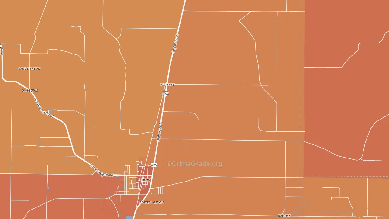 Whitney, MS Map of Vandalism Rates