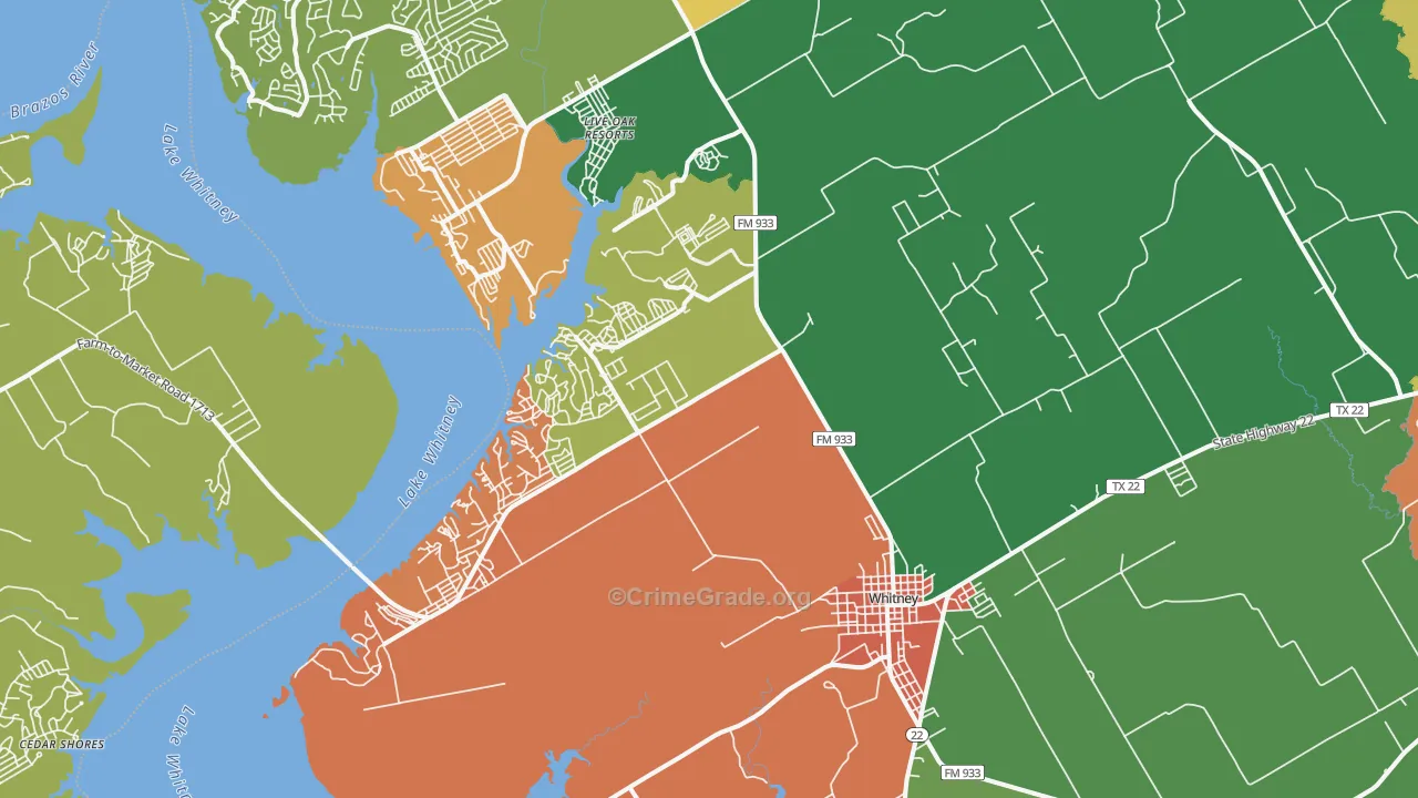 Whitney, TX Map of Vandalism Rates