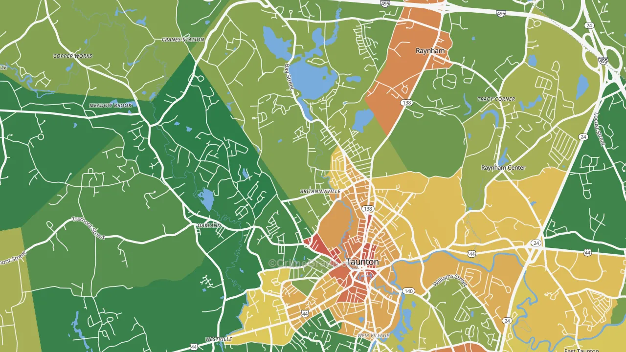 Whittenton, Taunton, MA Map of Vandalism Rates