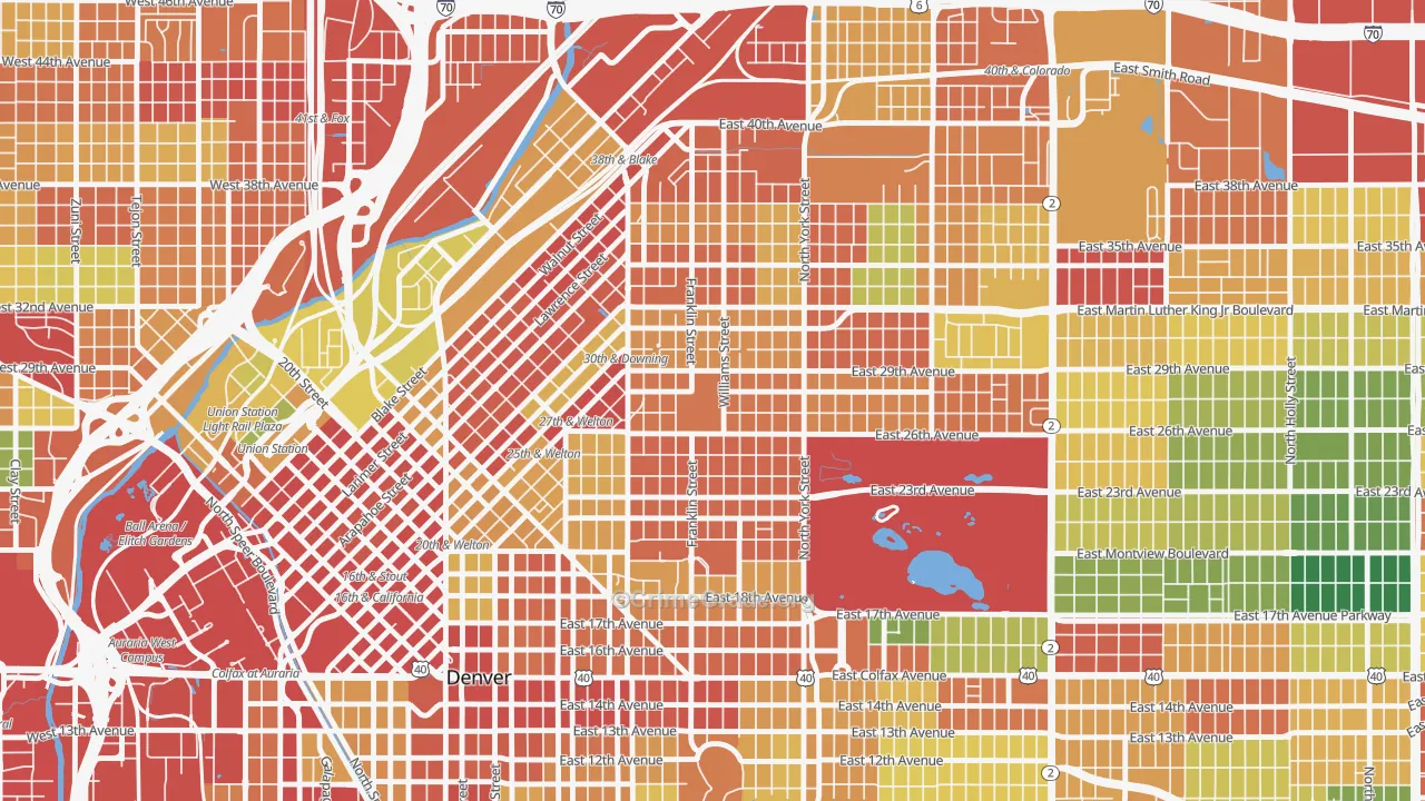 Whittier, Denver, CO Map of Vandalism Rates