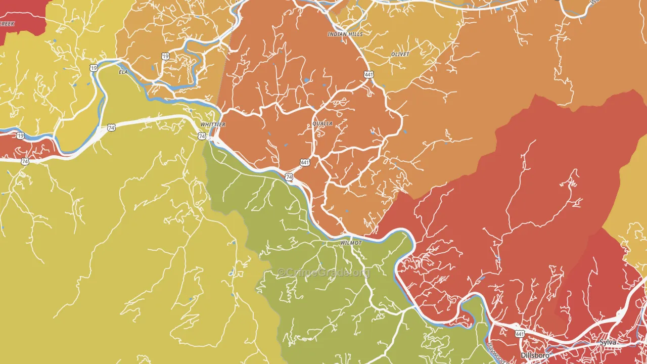Whittier, NC Map of Vandalism Rates