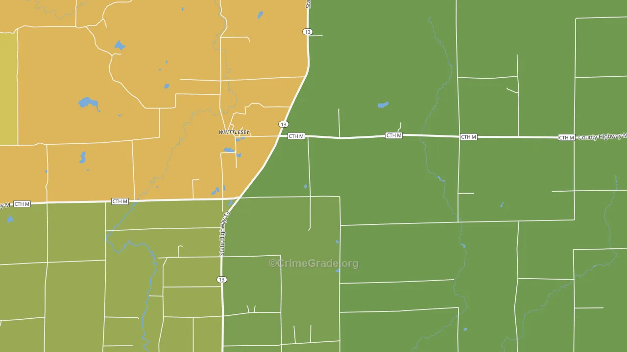Whittlesey, WI Map of Vandalism Rates