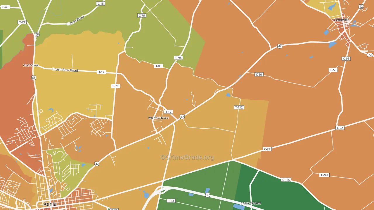 Wilberforce, OH Map of Vandalism Rates