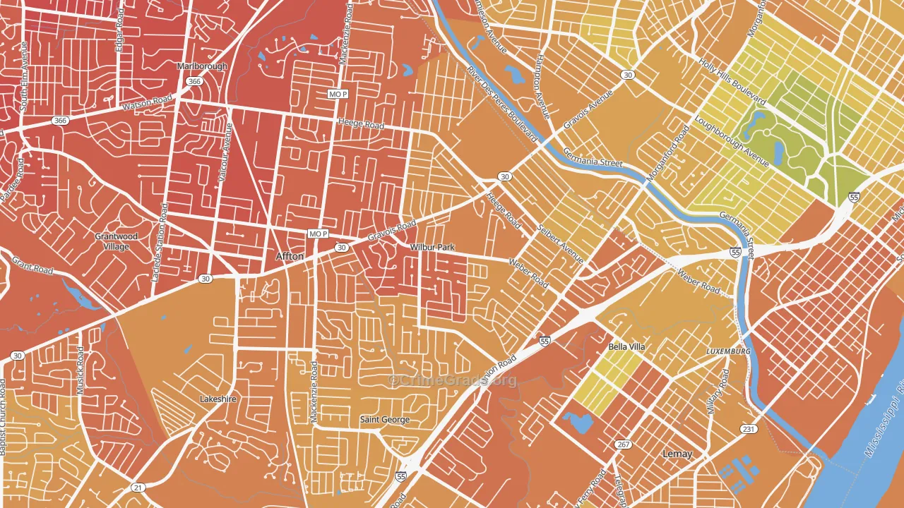 Wilbur Park, MO Map of Vandalism Rates