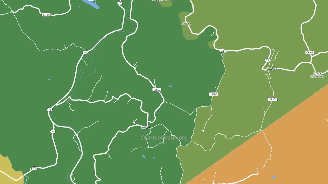 Wilbur, WV Map of Vandalism Rates
