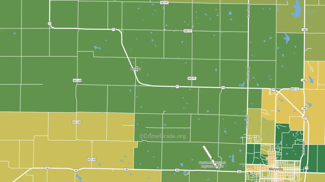 Wilcox, MO Map of Vandalism Rates