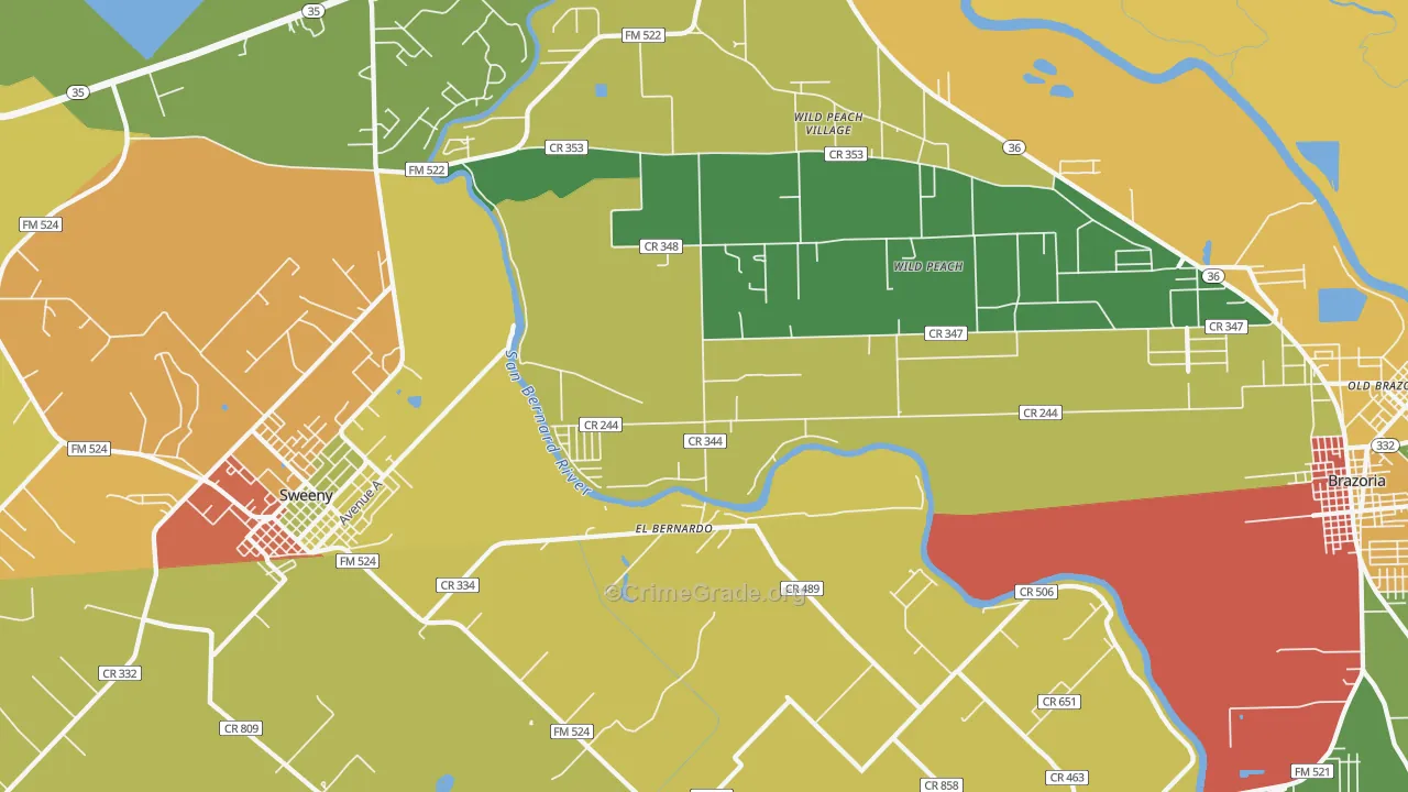 Wild Peach Village, TX Map of Vandalism Rates