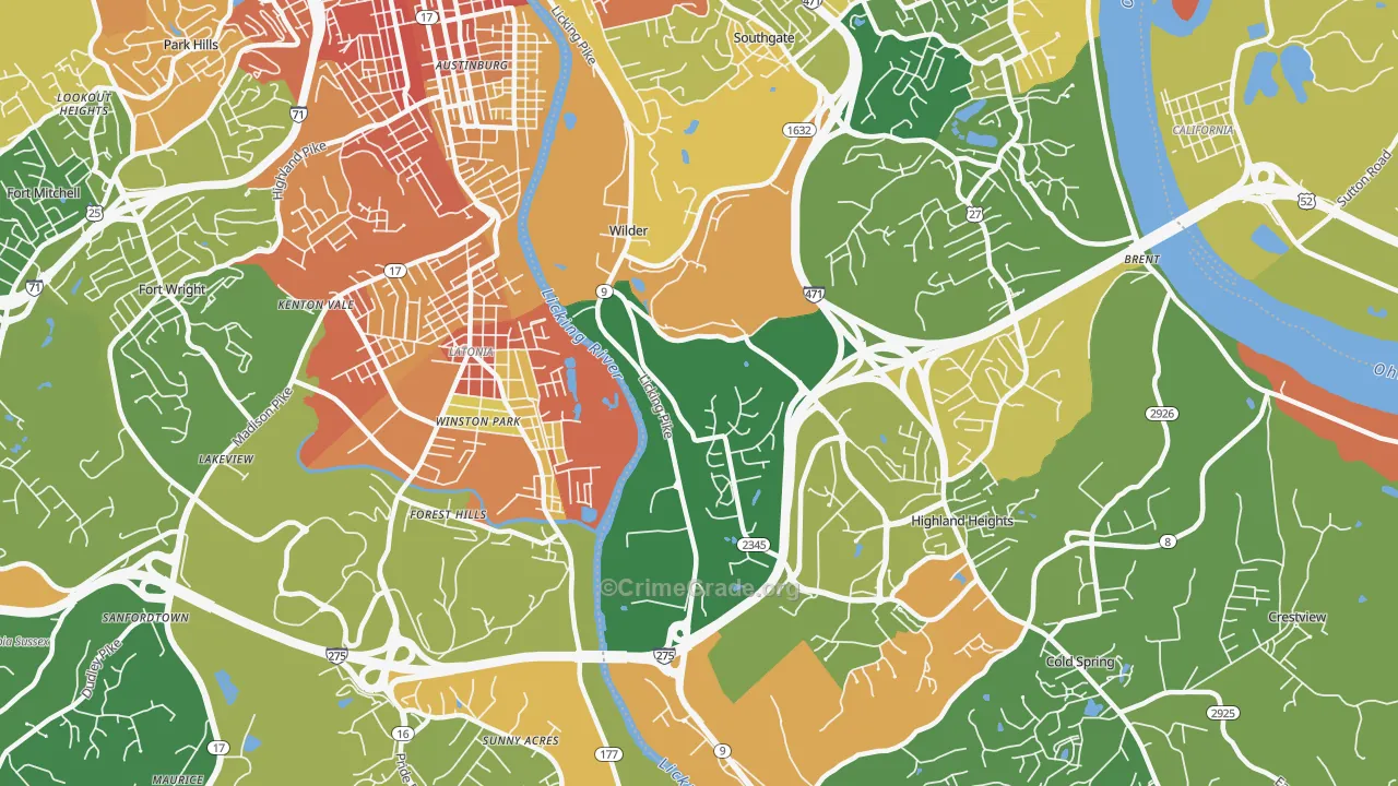 Wilder, KY Map of Vandalism Rates