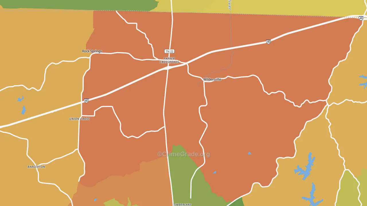 Wildersville, TN Map of Vandalism Rates