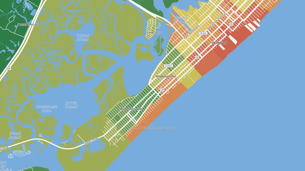 Wildwood Crest, NJ Map of Vandalism Rates