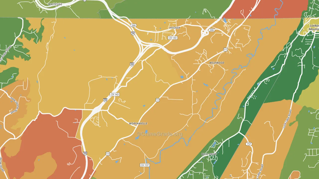 Wildwood, GA Map of Vandalism Rates