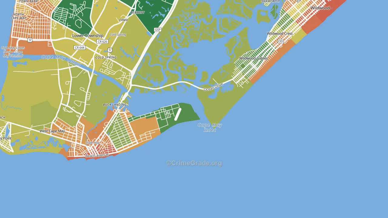 Wildwood Gables, NJ Map of Vandalism Rates