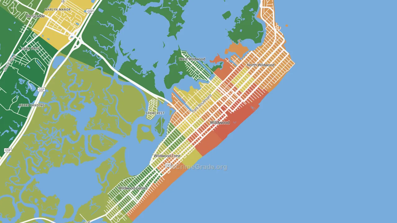 Wildwood, NJ Map of Vandalism Rates