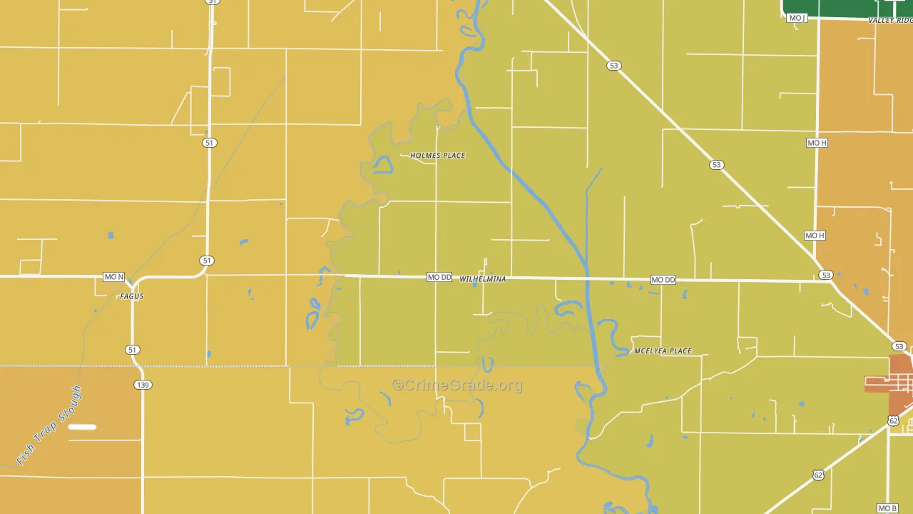 Wilhelmina, MO Map of Vandalism Rates