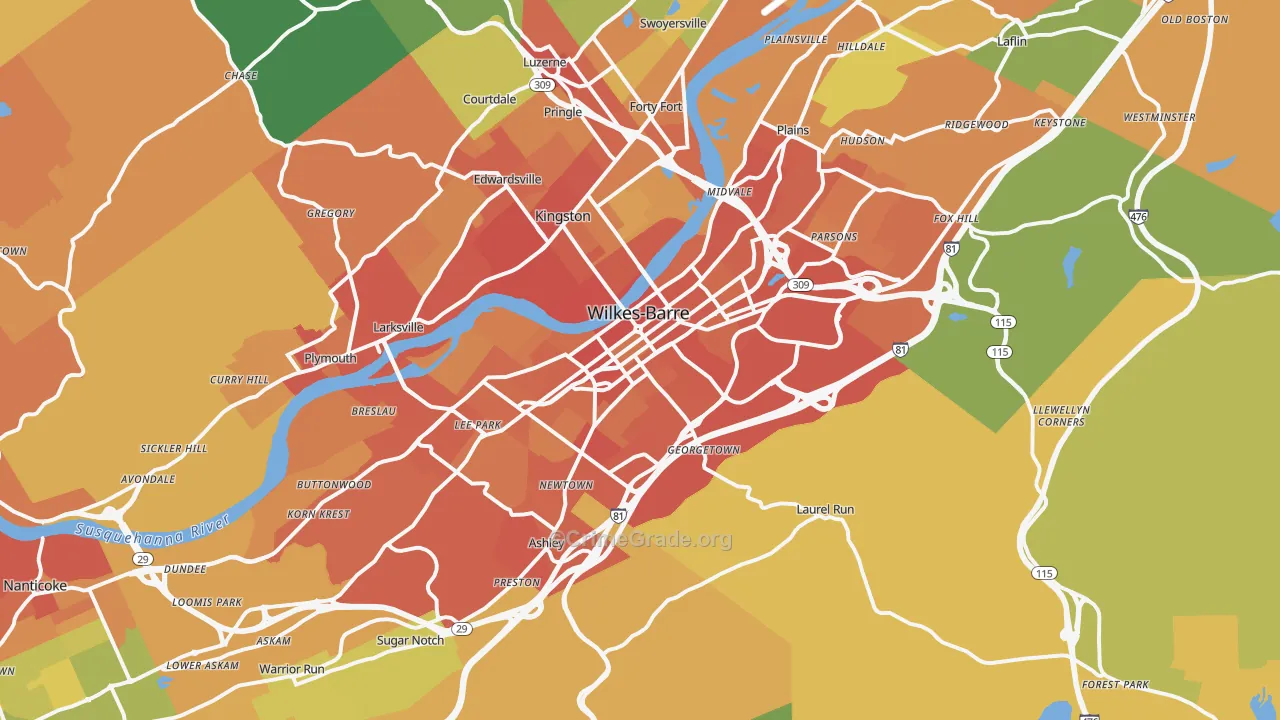 Wilkes-Barre, PA Map of Vandalism Rates
