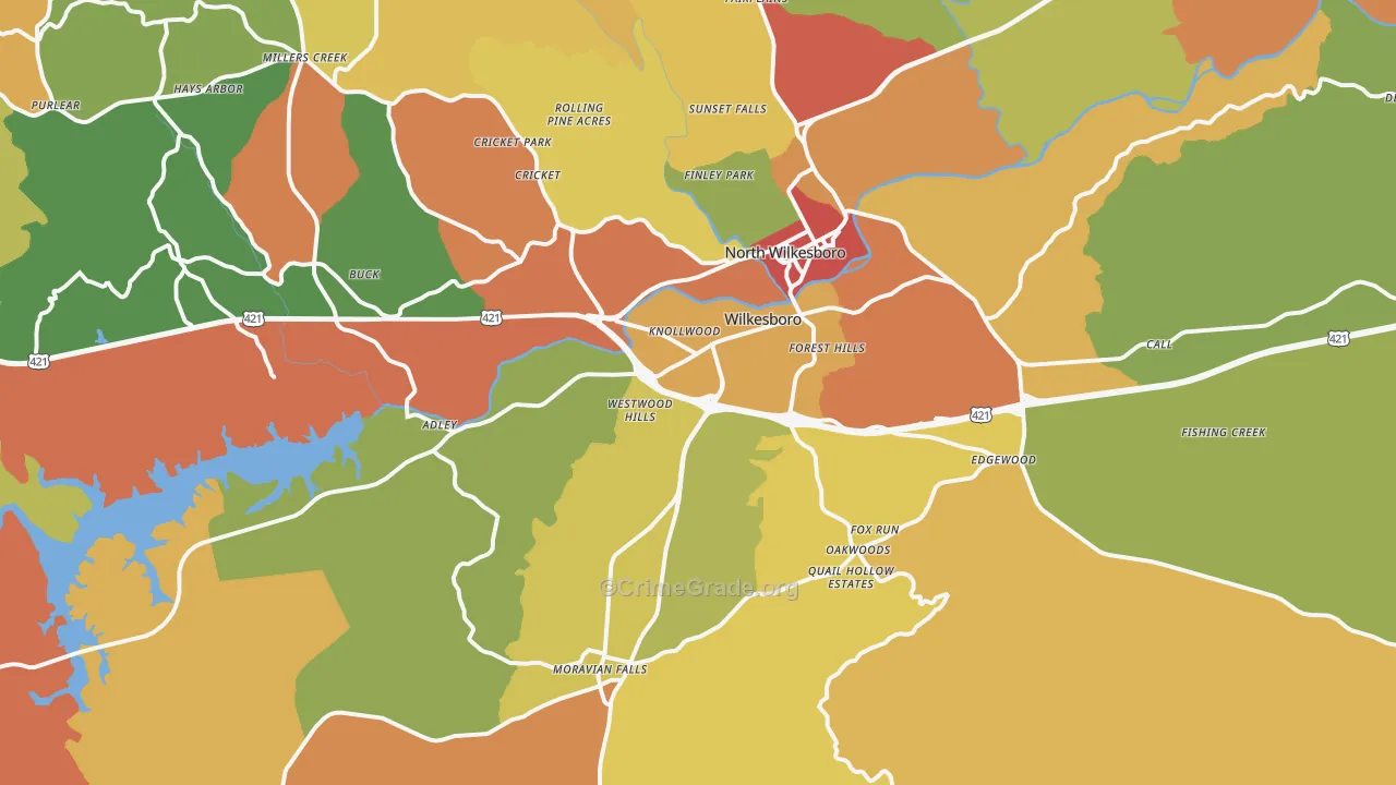 Wilkesboro, NC Map of Vandalism Rates