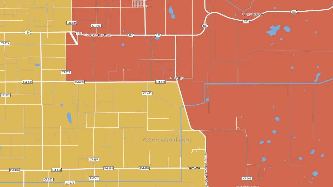 Willamar, TX Map of Vandalism Rates