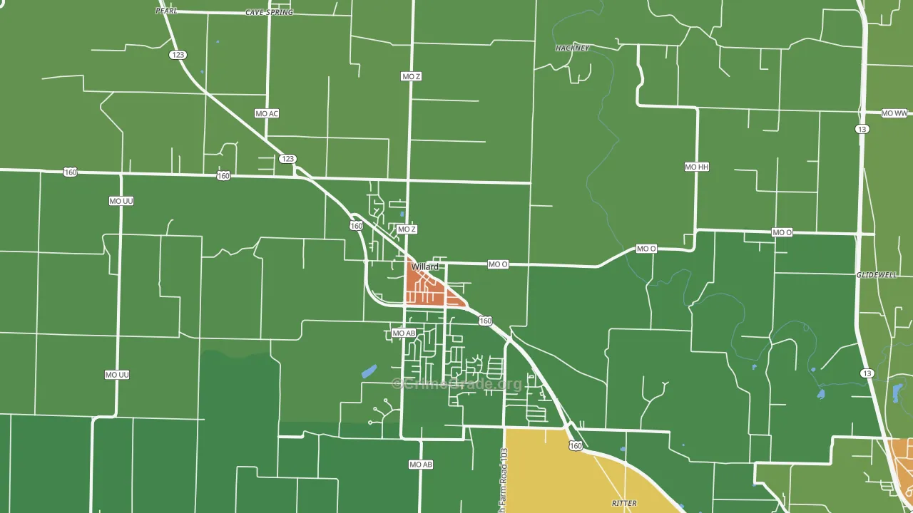 Willard, MO Map of Vandalism Rates