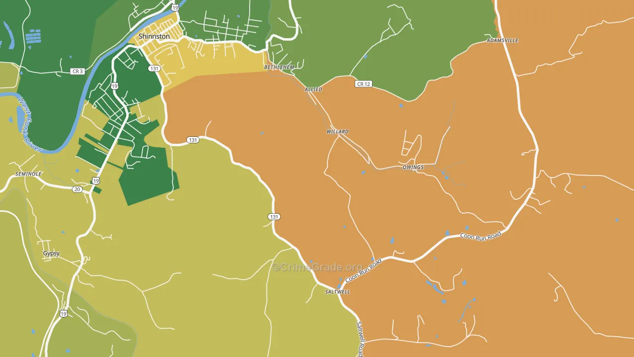Willard, WV Map of Vandalism Rates
