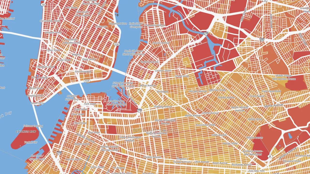Williamsburg, Brooklyn, NY Map of Vandalism Rates