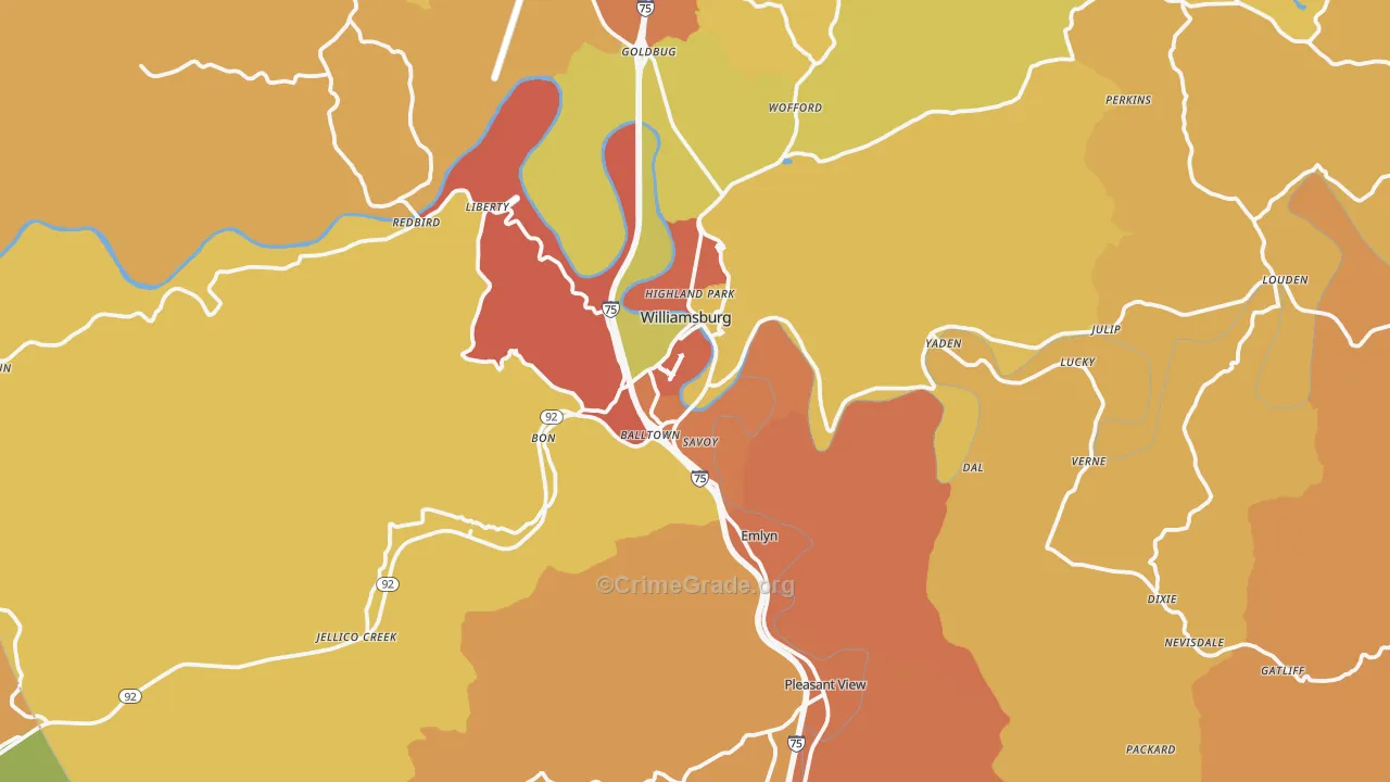Williamsburg, KY Map of Vandalism Rates