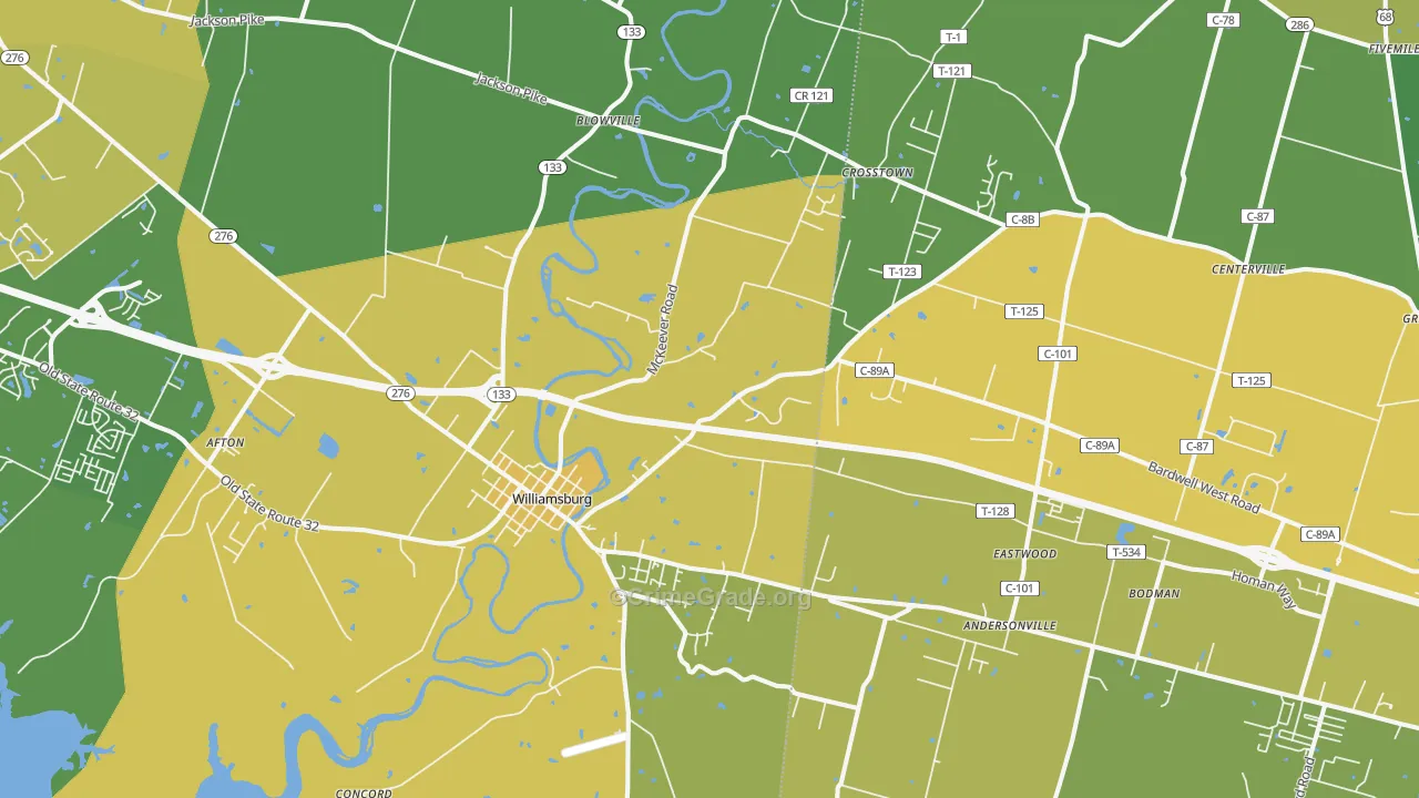 Williamsburg, OH Map of Vandalism Rates