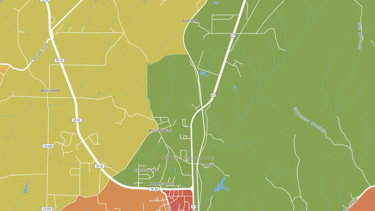 Williamsburg, TN Map of Vandalism Rates