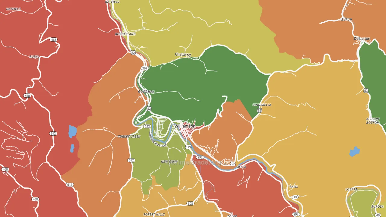 Williamson, WV Map of Vandalism Rates