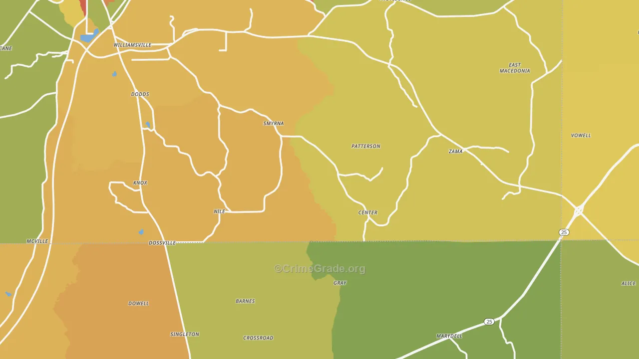 Williamsville, MS Map of Vandalism Rates
