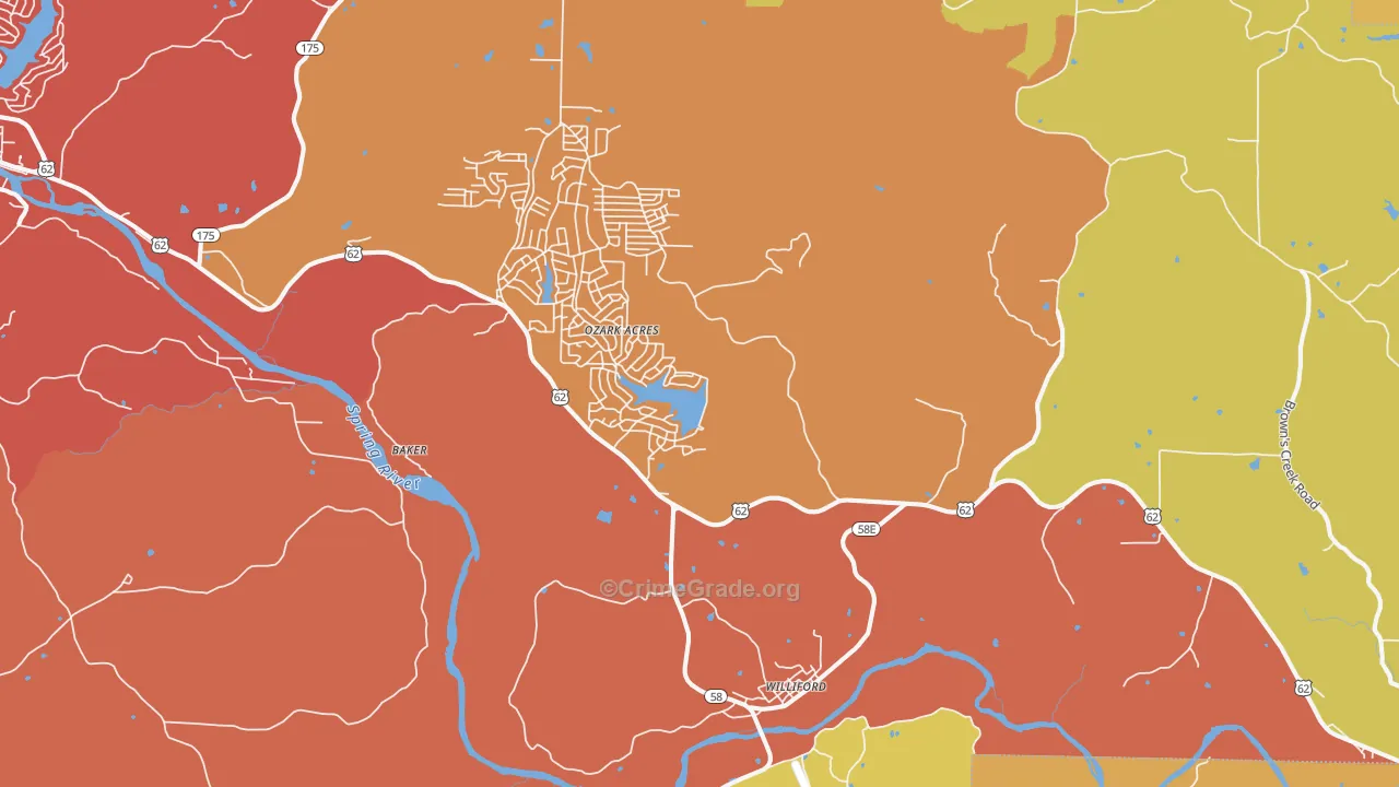 Williford, AR Map of Vandalism Rates