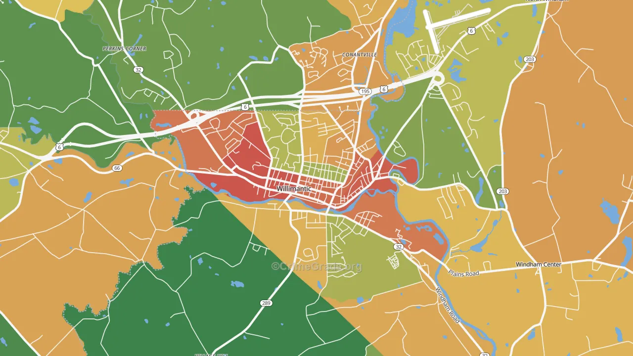 Willimantic, CT Map of Vandalism Rates