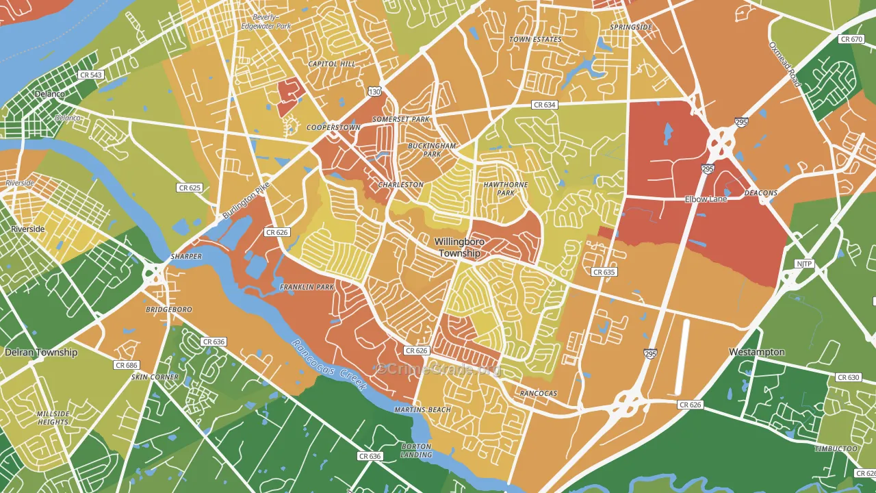 Willingboro, NJ Map of Vandalism Rates