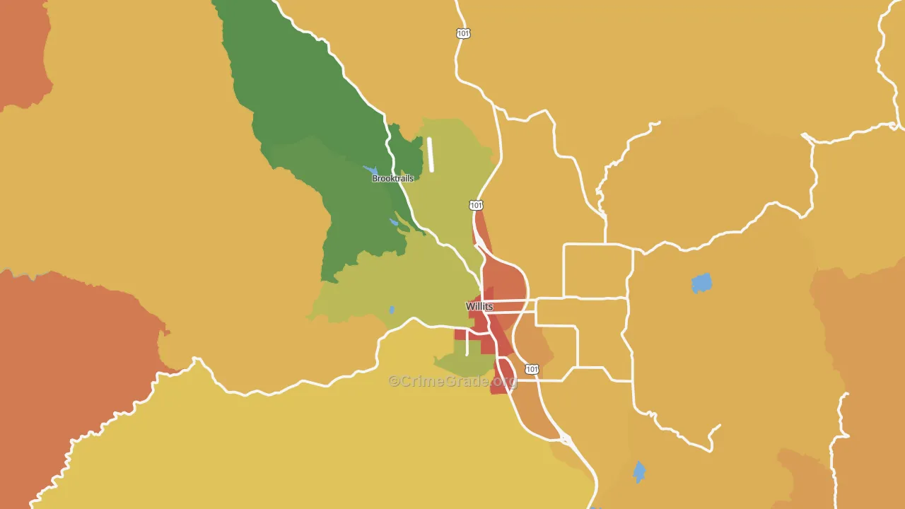 Willits, CA Map of Vandalism Rates