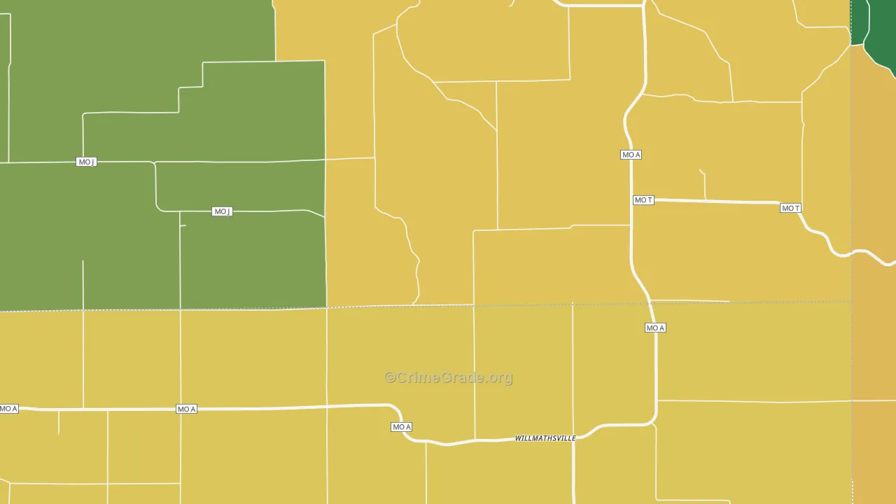 Willmathsville, MO Map of Vandalism Rates