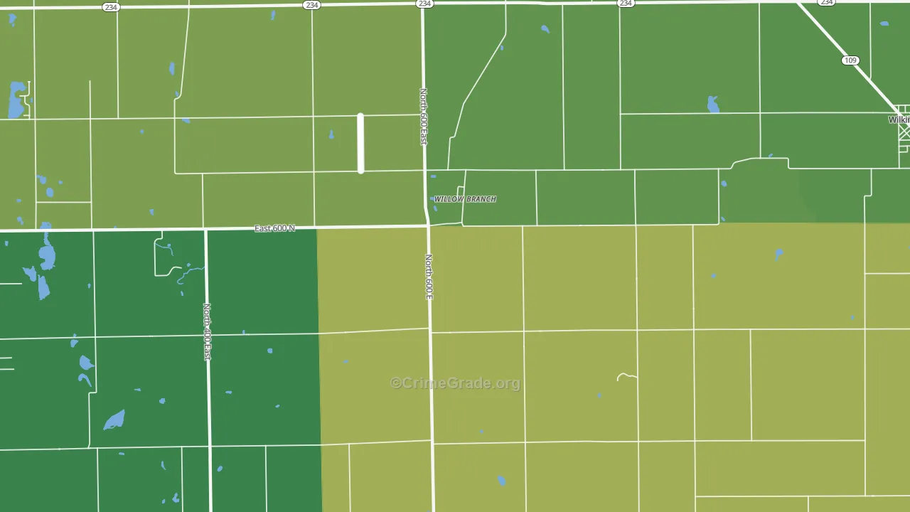 Willow Branch, IN Map of Vandalism Rates