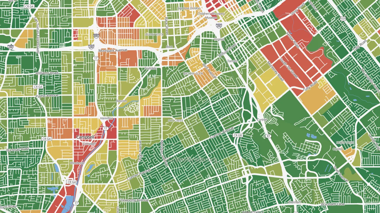 Willow Glen, San Jose, CA Map of Vandalism Rates