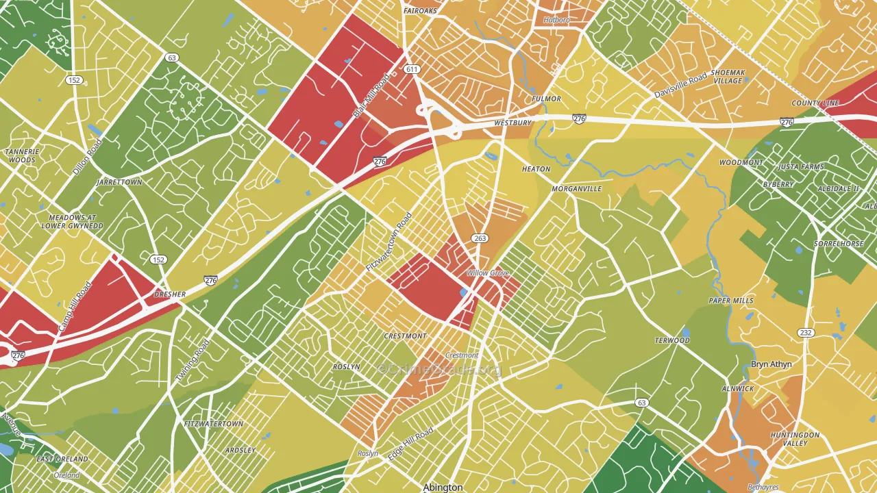 Willow Grove, PA Map of Vandalism Rates