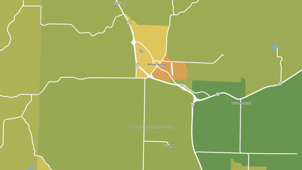 Willow Springs, MO Map of Vandalism Rates