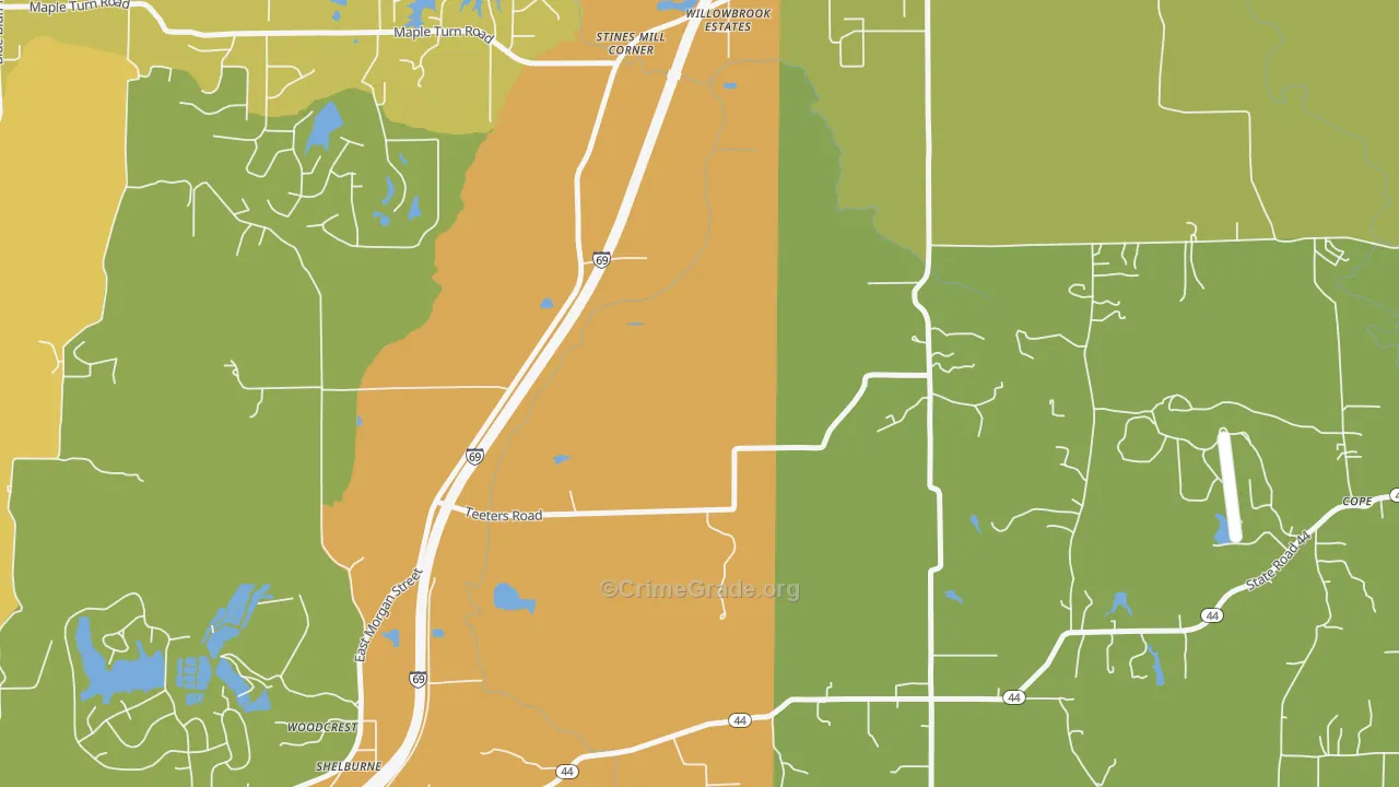Willowbrook Estates, IN Map of Vandalism Rates