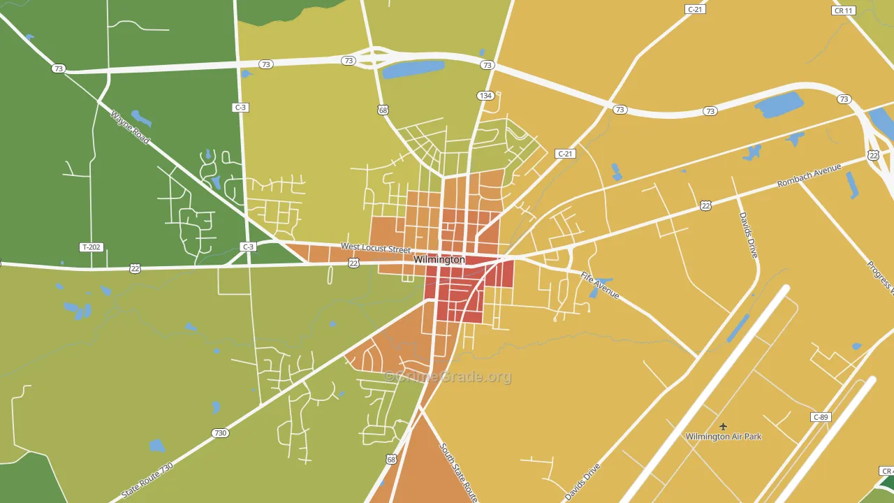 Wilmington Historic District, Wilmington, OH Map of Vandalism Rates
