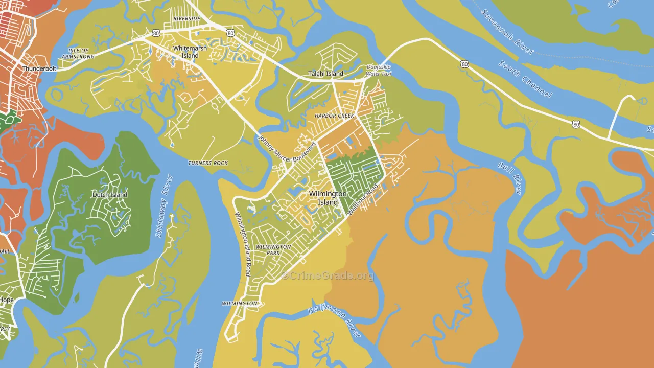 Wilmington Island, GA Map of Vandalism Rates