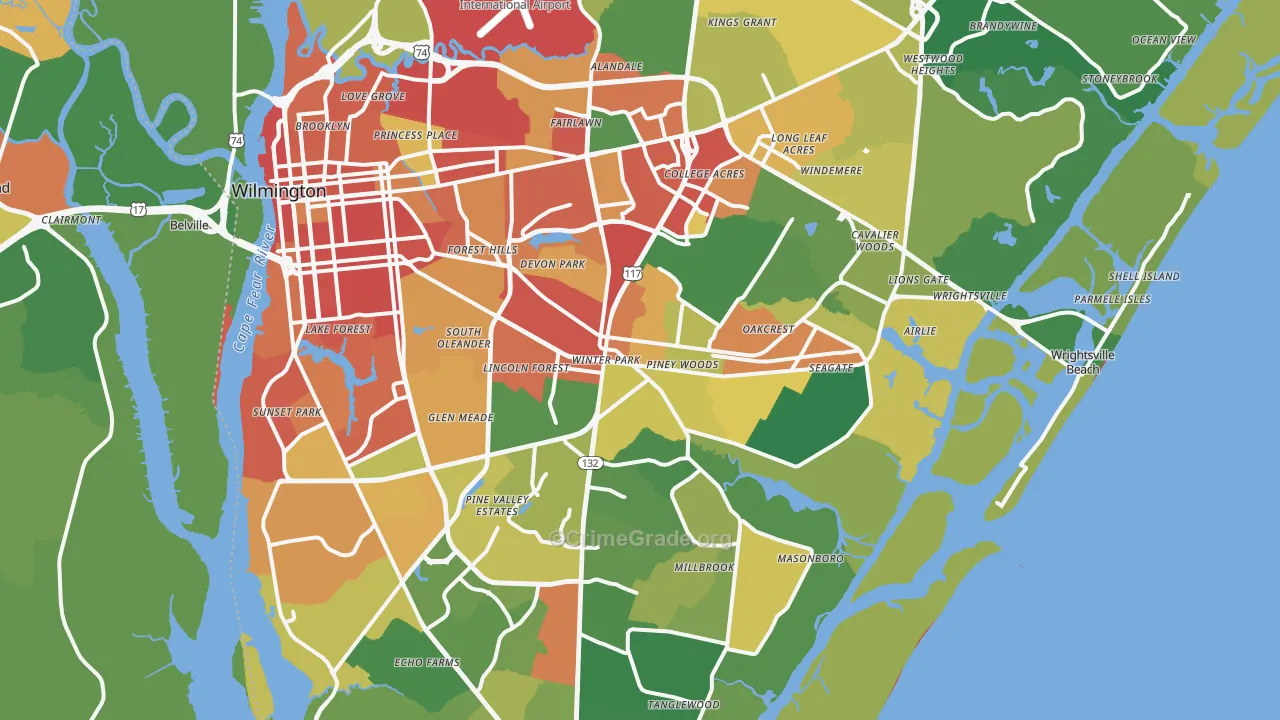 Wilmington, NC Map of Vandalism Rates