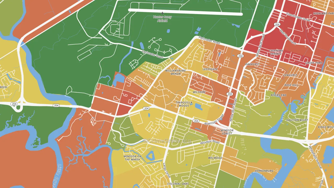 Wilshire Estates-Savannah Mall, Savannah, GA Map of Vandalism Rates