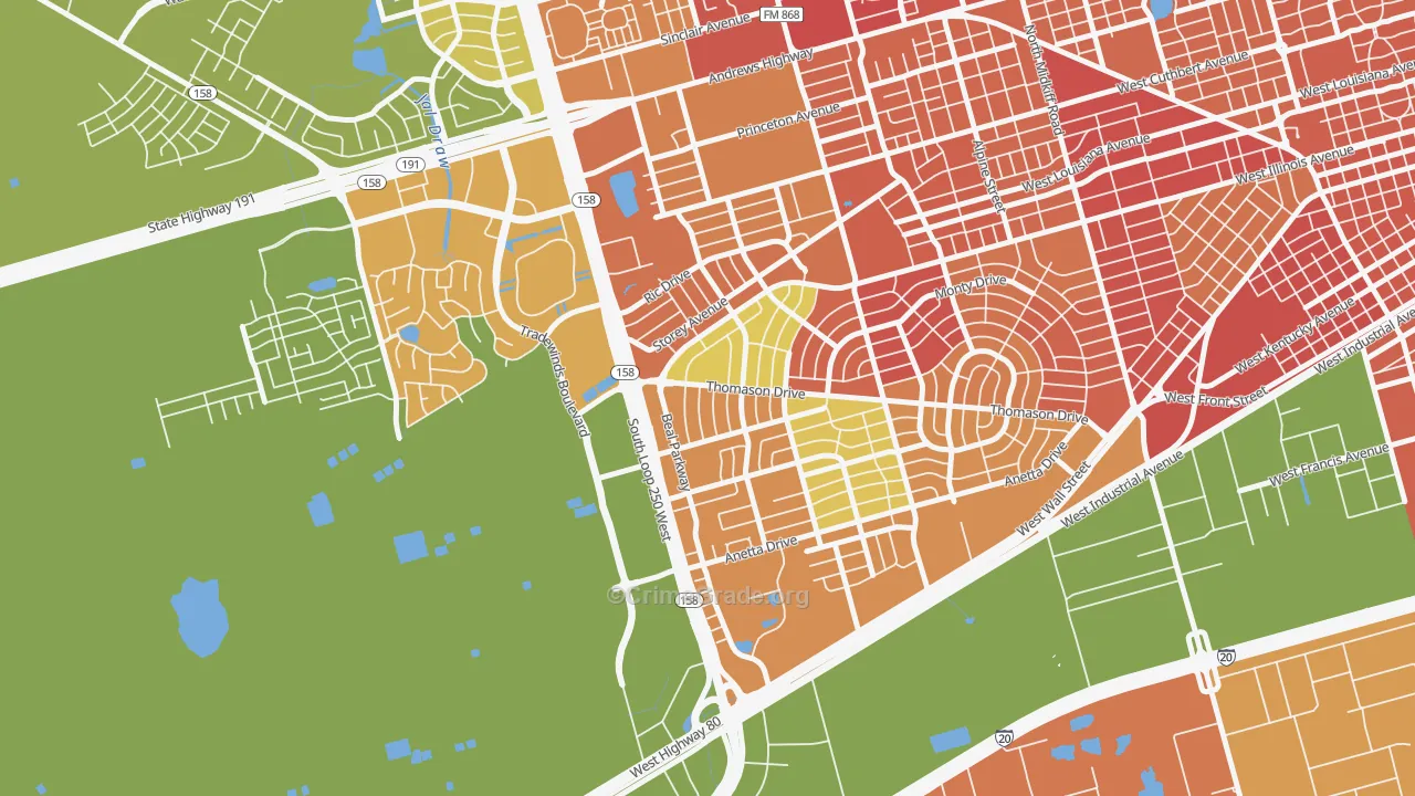 Wilshire Park, Midland, TX Map of Vandalism Rates