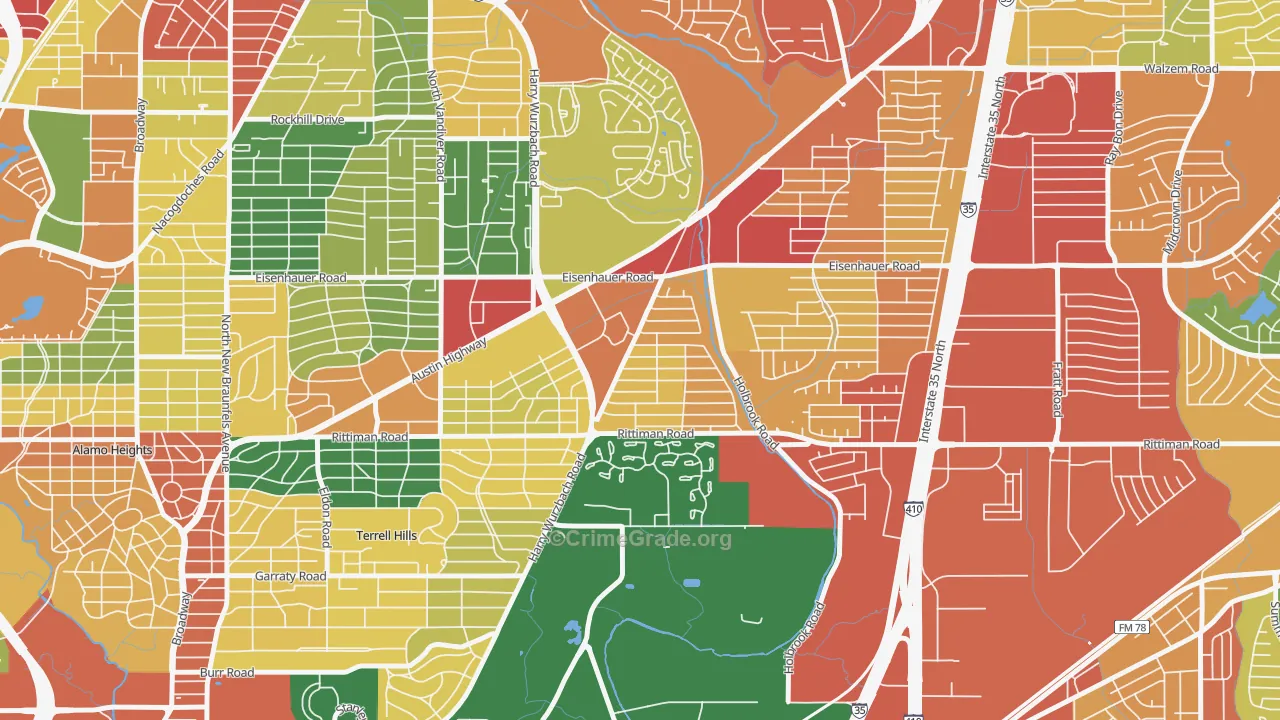 Wilshire, San Antonio, TX Map of Vandalism Rates